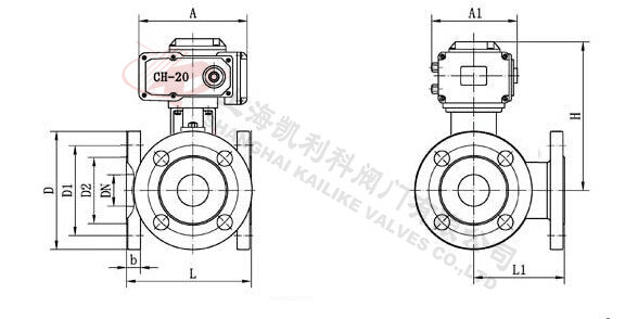 Q944F/Q945F電動三通球閥外形結構圖