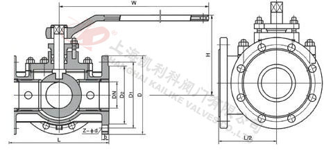 BQ44F/BQ45F三通保溫球閥外形結(jié)構(gòu)圖