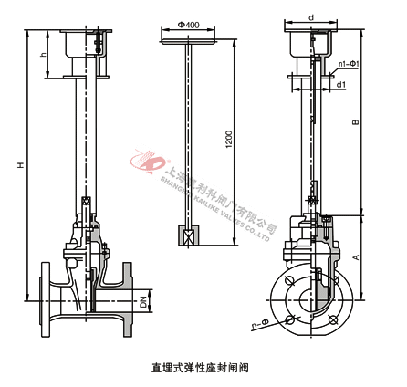 Z45X直埋式彈性座封閘閥外形結(jié)構(gòu)圖