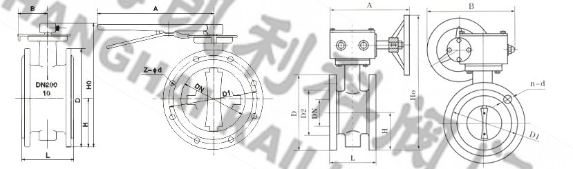 D341X、D41X手動法蘭式蝶閥外形結構圖