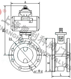 D641F46氣動法蘭襯氟蝶閥外形結構圖