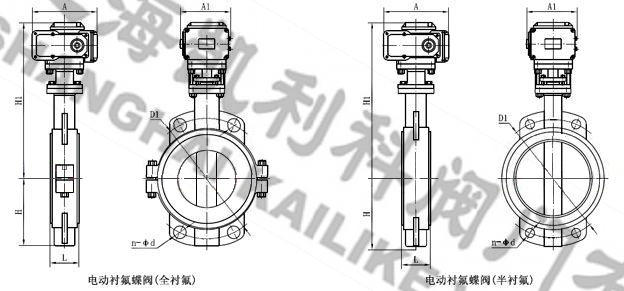 D971F46電動(dòng)對夾式襯氟蝶閥外形結(jié)構(gòu)圖