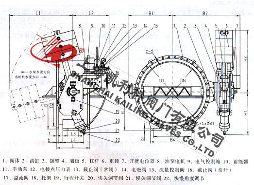 HD7S41X重錘式液控蝶閥外形結構圖