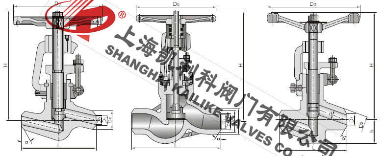 J61Y高壓蒸汽截止閥外形結(jié)構(gòu)圖