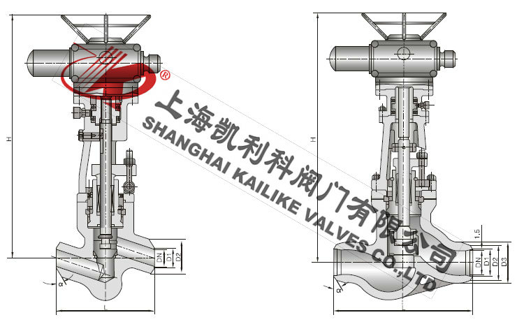 J961Y高壓蒸汽截止閥外形結(jié)構(gòu)圖