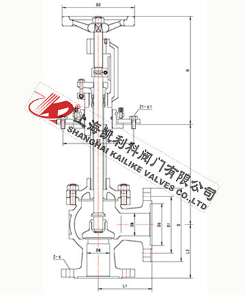 DJ44Y低溫角式截止閥外形結構圖