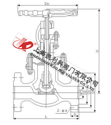 J41W 美標(biāo)法蘭截止閥外形結(jié)構(gòu)圖