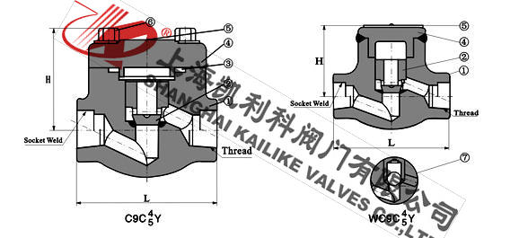 H11Y、H11H內螺紋鍛鋼止回閥外形結構圖
