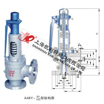 A48H、A48Y帶扳手彈簧全啟式安全閥外形結構圖