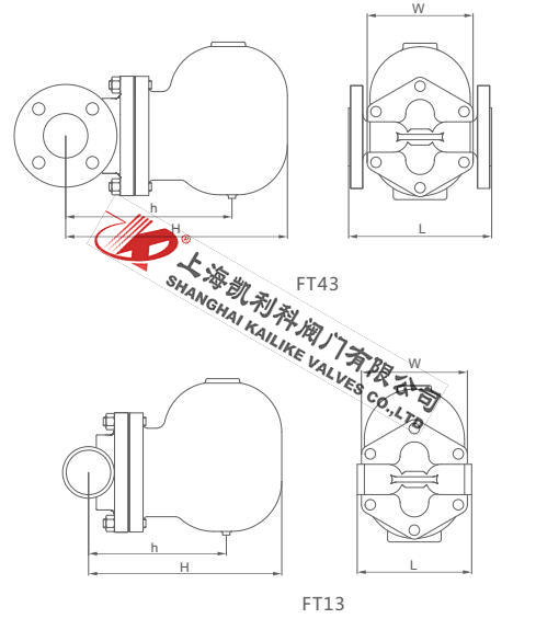 FT43H杠桿浮球式蒸汽疏水閥外形結構圖