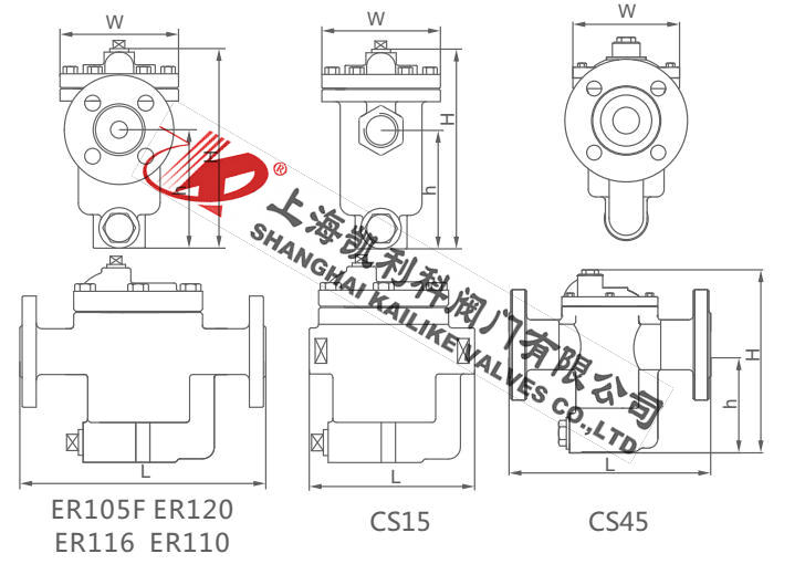 CS45H、CS15H倒吊桶式蒸汽疏水閥外形結構圖