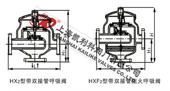 HX2帶雙接管呼吸閥、HXF2帶雙接管阻火呼吸閥外形結構圖