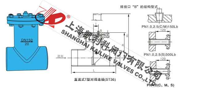 ST36對焊連接直流式T型過濾器直流式外形結構圖